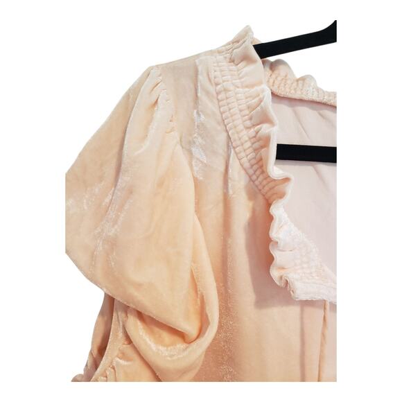 Free People Womens Terese Velvet Crop Top Small Pink Smocked Tie Neck Oversized - Picture 4 of 16